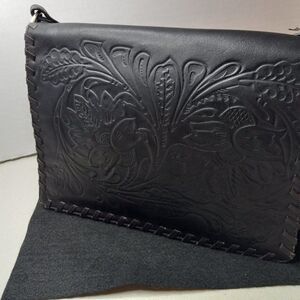 Vintage Cafe by Marlo Embossed Black Crossbody bag Cottagecore Granny Chic